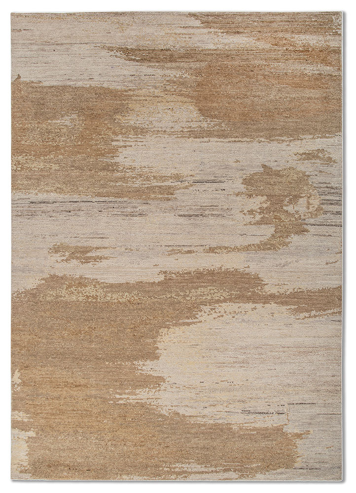entropy beige and brown wool hand knotted Rug - HeadShot