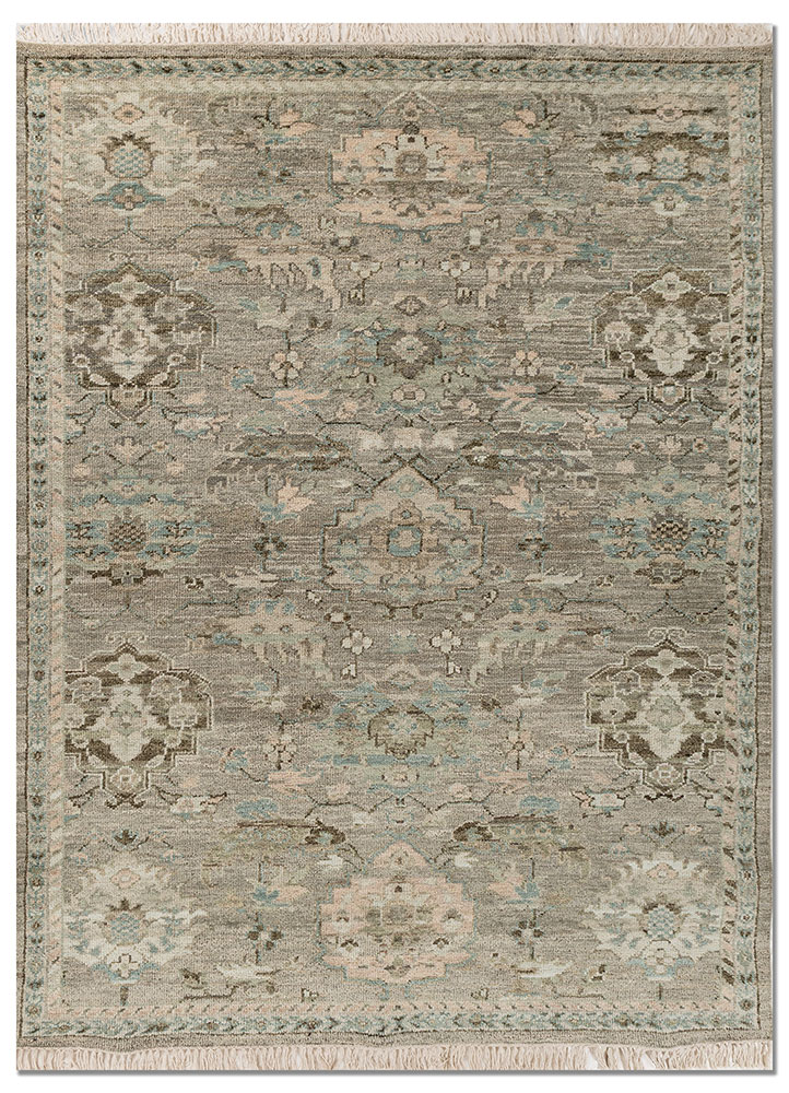savana green wool hand knotted Rug - HeadShot