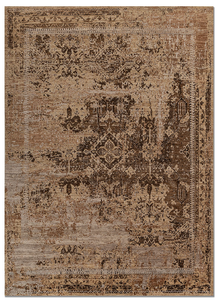 aprezo beige and brown wool hand knotted Rug - HeadShot
