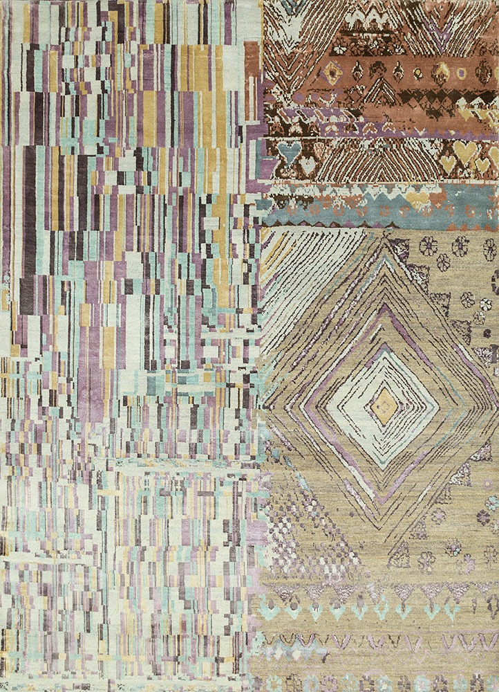 uvenuti blue wool and bamboo silk hand knotted Rug - HeadShot
