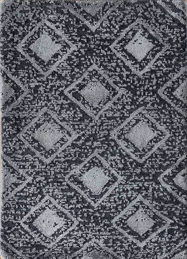 clan blue wool and bamboo silk hand knotted Rug - HeadShot