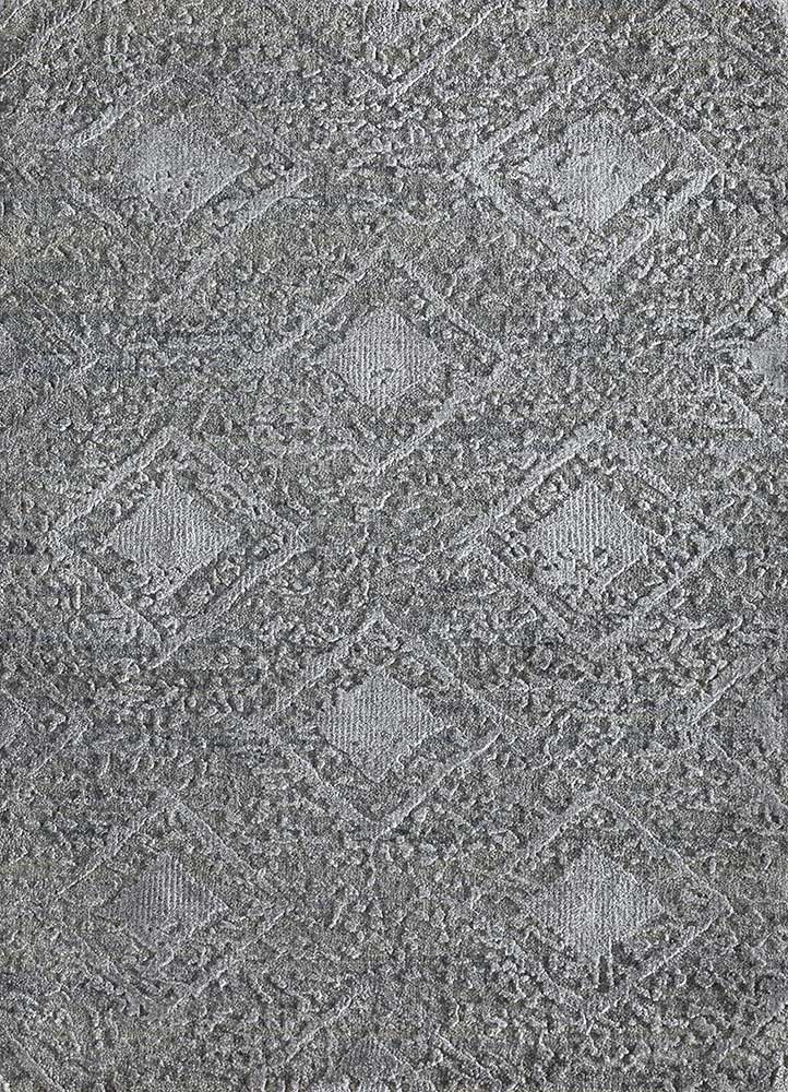 clan grey and black wool and bamboo silk hand knotted Rug - HeadShot