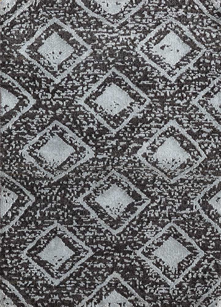 clan grey and black wool and bamboo silk hand knotted Rug - HeadShot