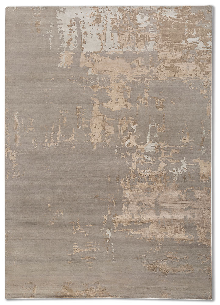 chaos theory by kavi grey and black wool and bamboo silk hand knotted Rug - HeadShot