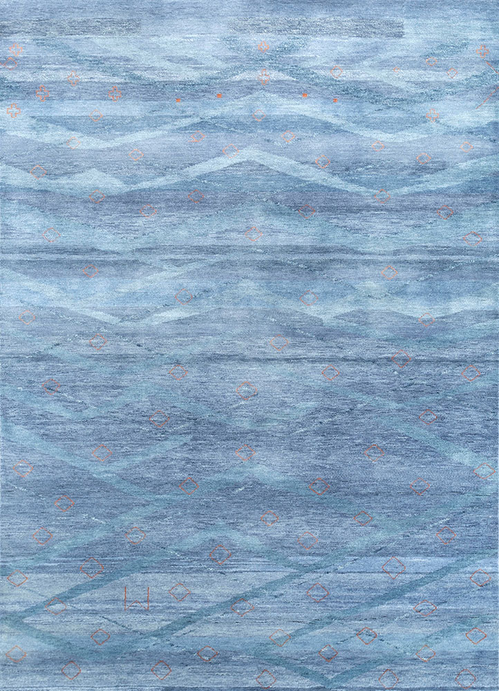manchaha blue wool and silk hand knotted Rug - HeadShot