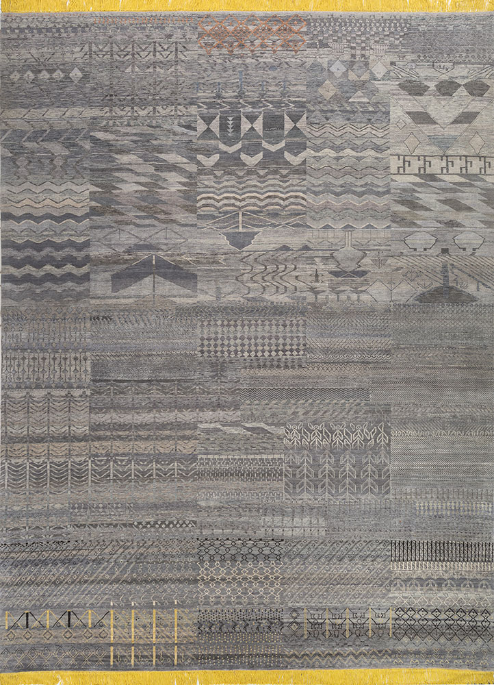 manchaha grey and black wool and silk hand knotted Rug - HeadShot