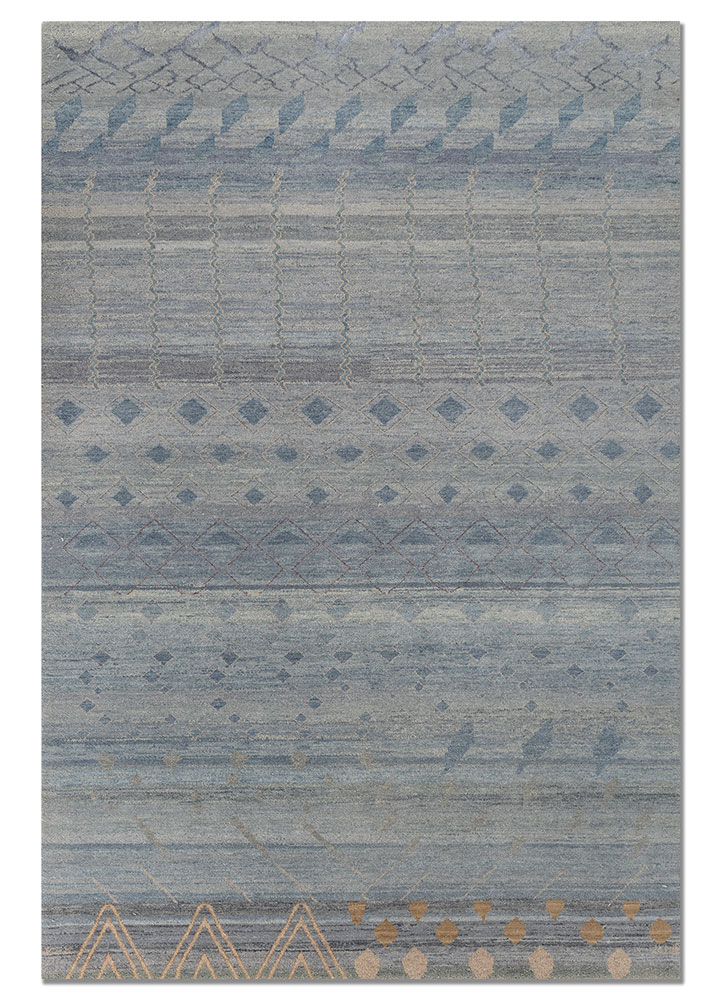 manchaha blue wool and silk hand knotted Rug - HeadShot