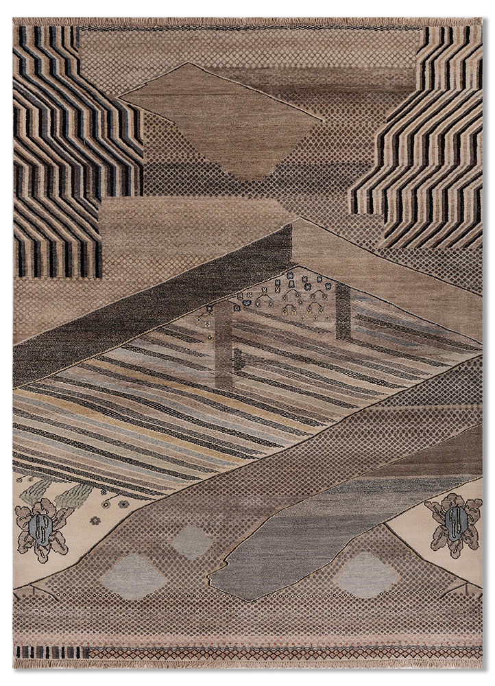 manchaha red and orange wool and silk hand knotted Rug - HeadShot