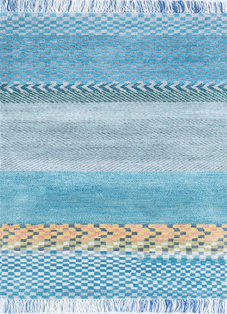 manchaha blue wool and silk hand knotted Rug - HeadShot