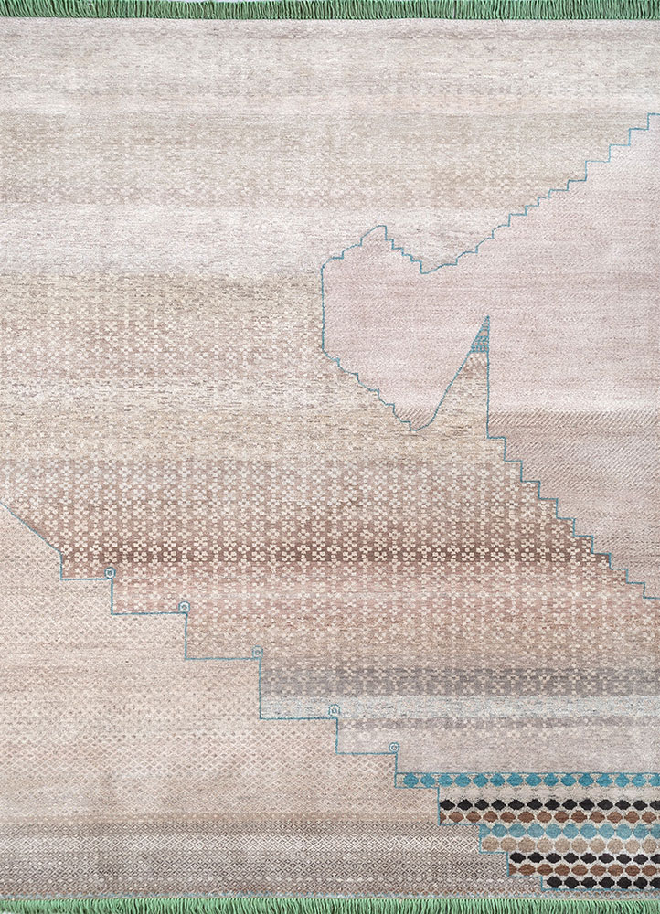 manchaha ivory wool and silk hand knotted Rug - HeadShot