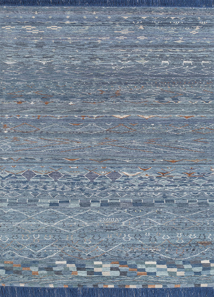 manchaha blue wool and silk hand knotted Rug - HeadShot