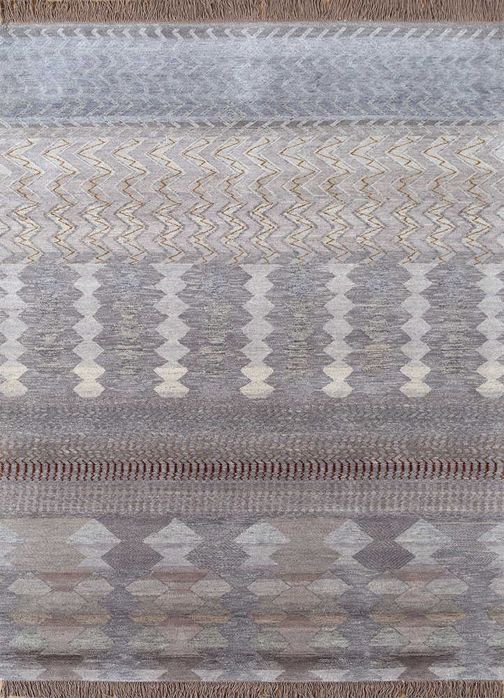 manchaha grey and black wool and silk hand knotted Rug - HeadShot