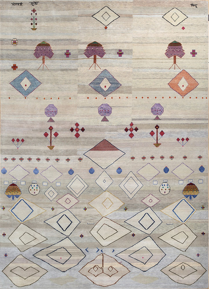 freedom manchaha ivory wool and silk hand knotted Rug - HeadShot