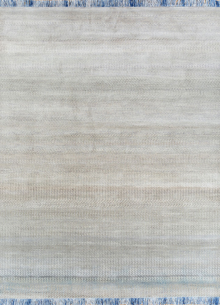 manchaha blue wool and silk hand knotted Rug - HeadShot