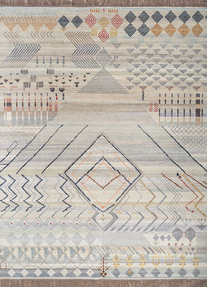 manchaha blue wool and silk hand knotted Rug - HeadShot