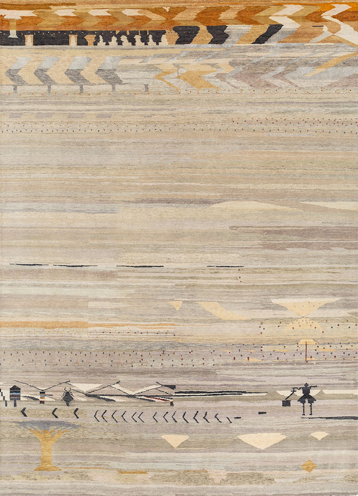 freedom manchaha blue wool and silk hand knotted Rug - HeadShot