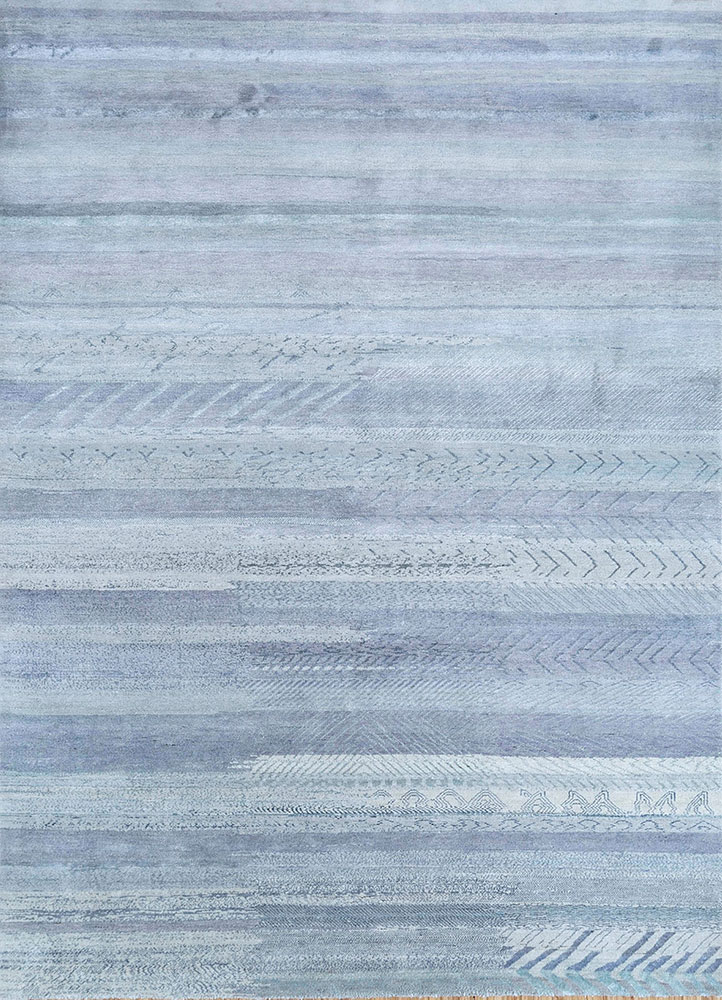 manchaha blue wool and silk hand knotted Rug - HeadShot
