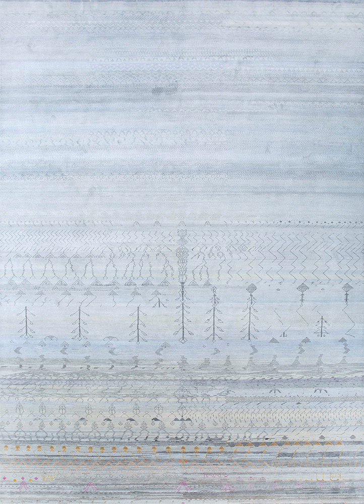 manchaha blue wool and silk hand knotted Rug - HeadShot