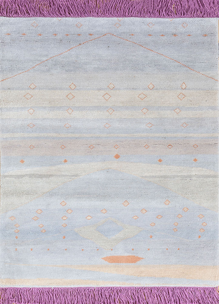 manchaha blue wool and silk hand knotted Rug - HeadShot