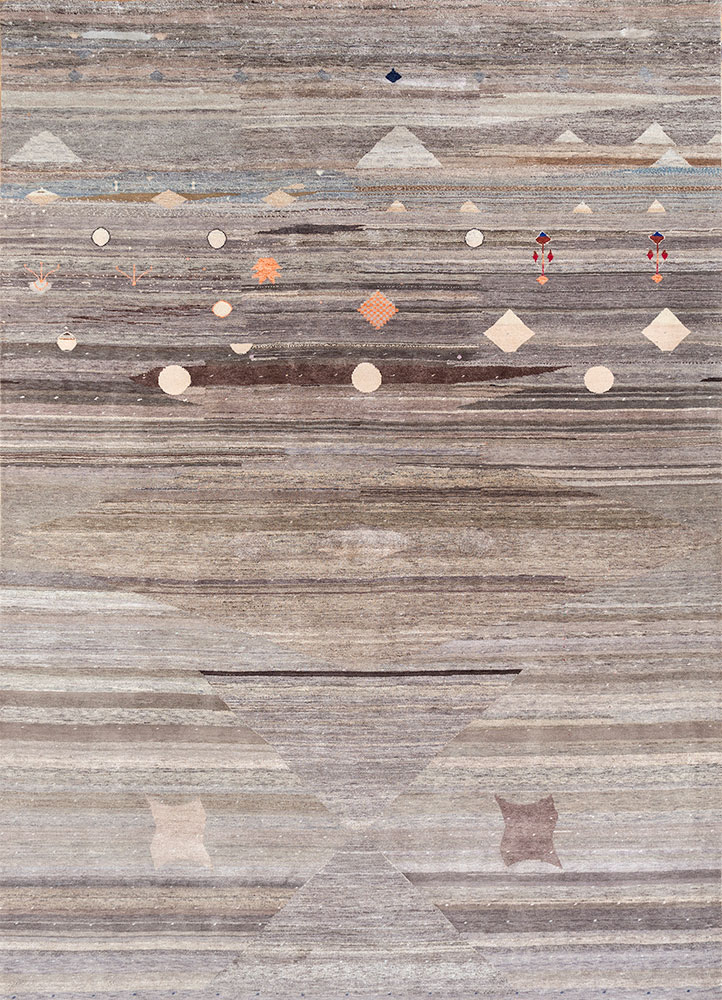 freedom manchaha grey and black wool and silk hand knotted Rug - HeadShot