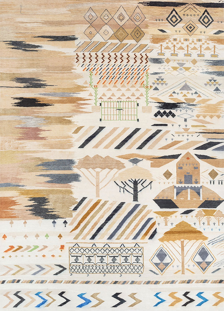 freedom manchaha beige and brown wool and silk hand knotted Rug - HeadShot