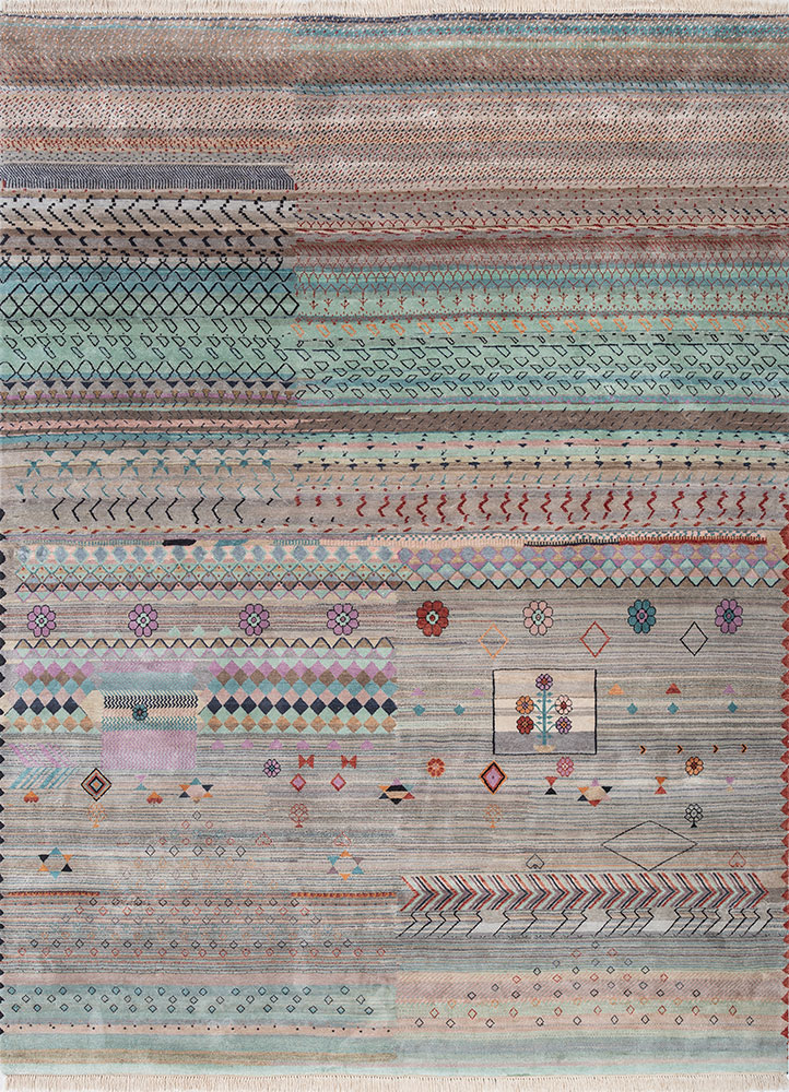 freedom manchaha blue silk hand knotted Rug - HeadShot