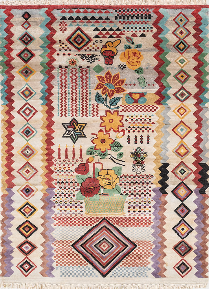 manchaha red and orange silk hand knotted Rug - HeadShot