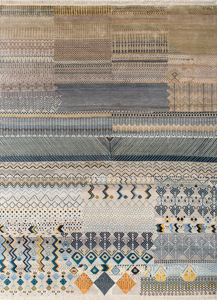 manchaha ivory silk hand knotted Rug - HeadShot