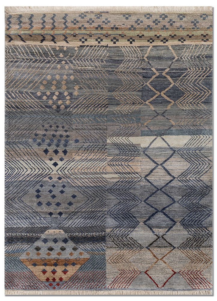 manchaha blue silk hand knotted Rug - HeadShot
