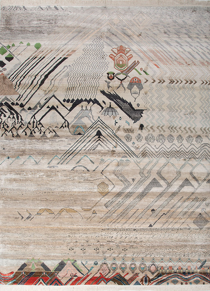 manchaha grey and black silk hand knotted Rug - HeadShot