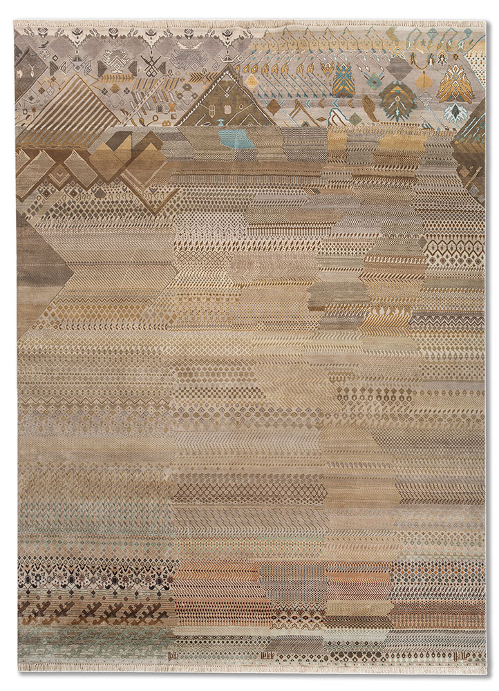 manchaha ivory silk hand knotted Rug - HeadShot