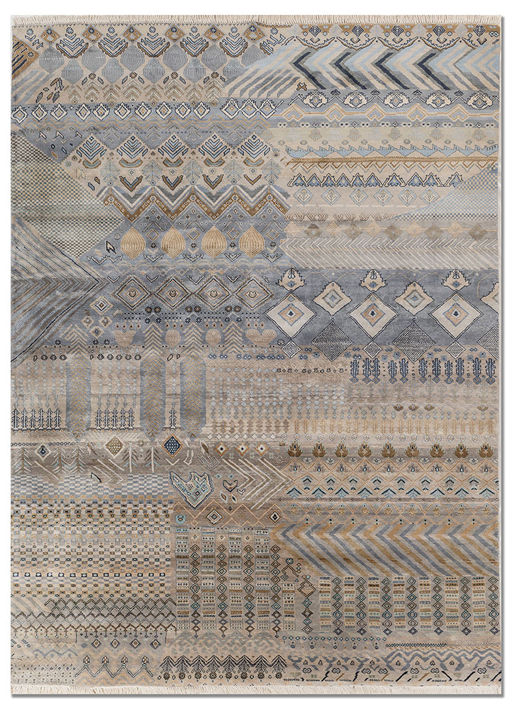 manchaha grey and black silk hand knotted Rug - HeadShot
