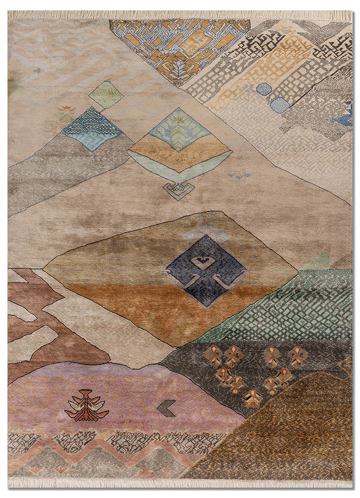 manchaha grey and black silk hand knotted Rug - HeadShot