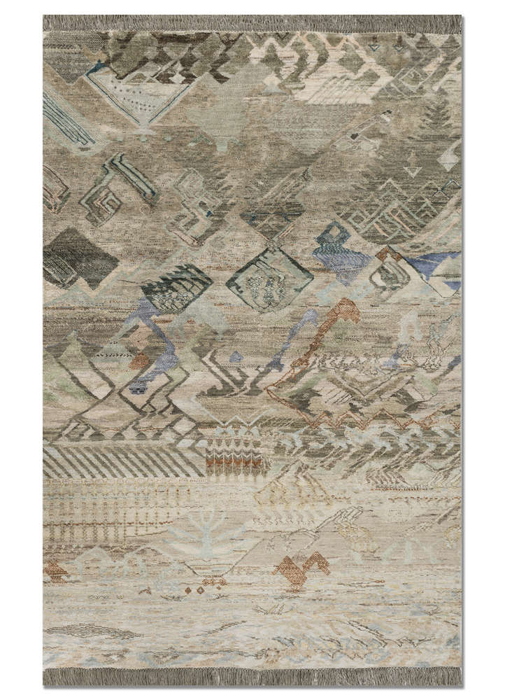 manchaha green wool and silk hand knotted Rug - HeadShot