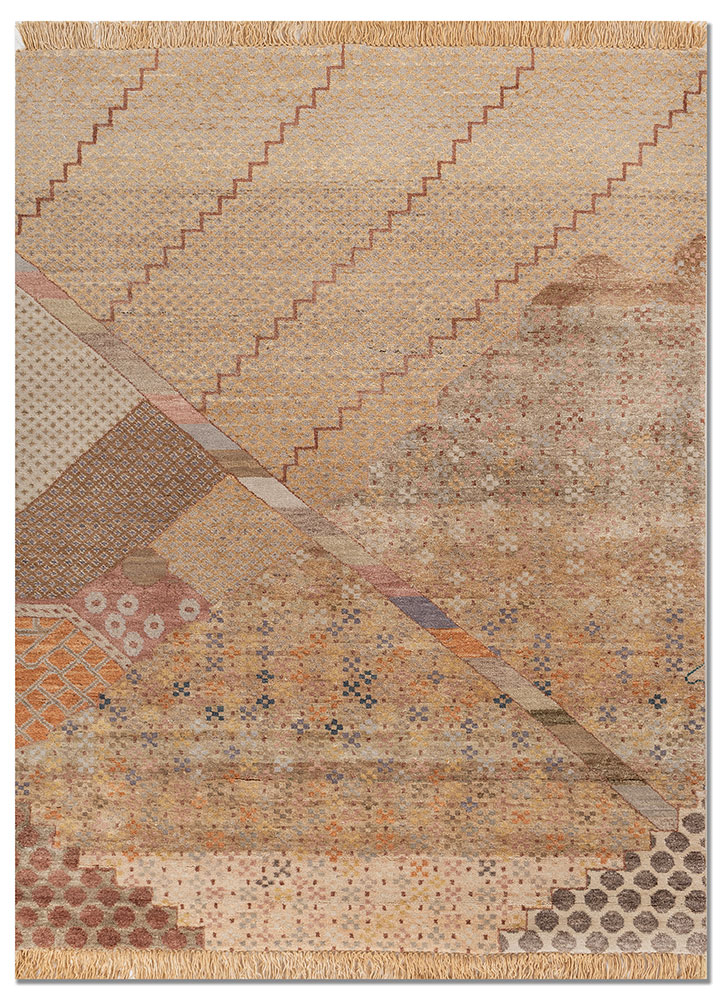manchaha gold wool and silk hand knotted Rug - HeadShot