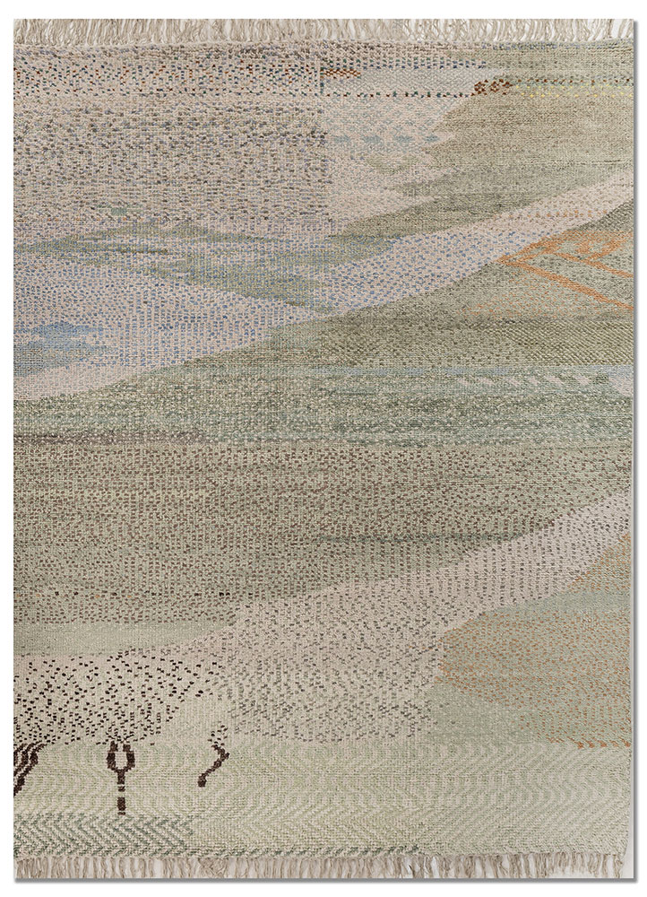 kavi x manchaha green wool hand knotted Rug - HeadShot