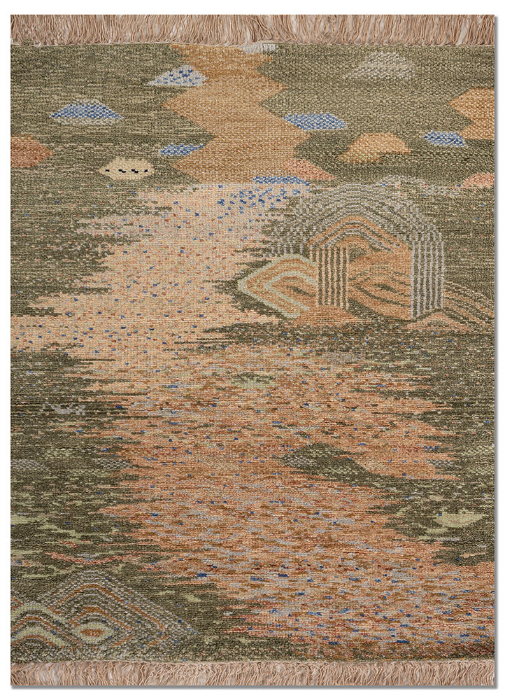 kavi x manchaha beige and brown wool hand knotted Rug - HeadShot