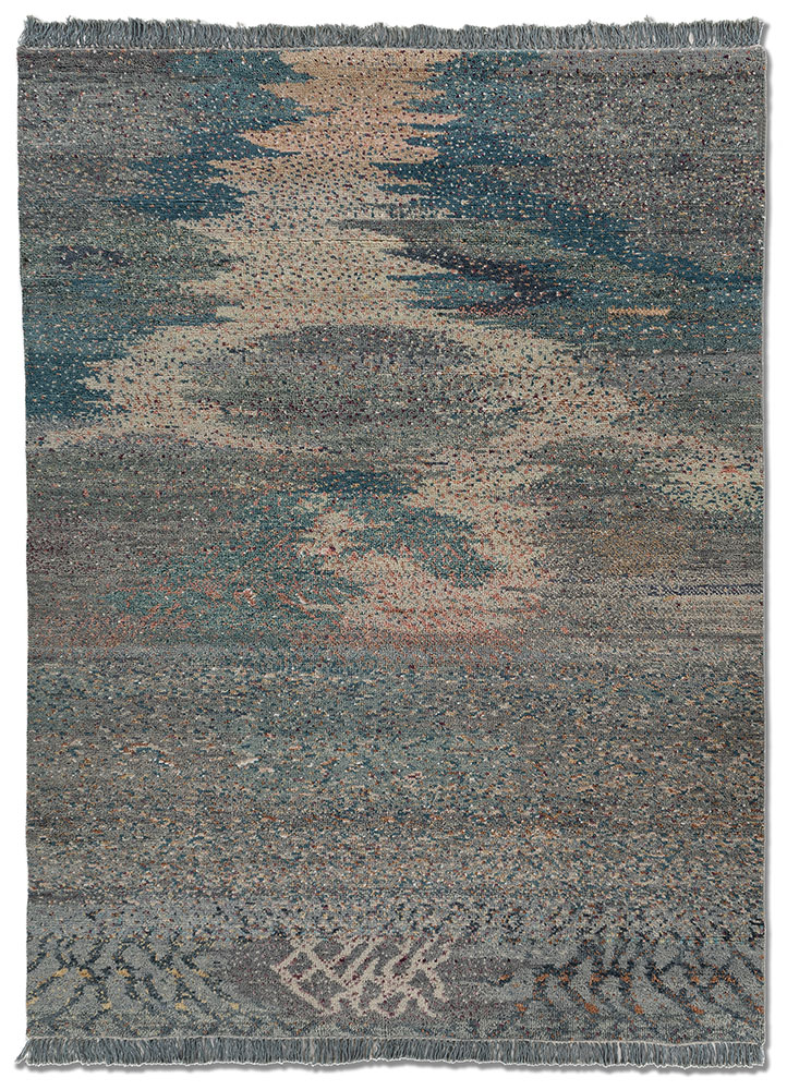 kavi x manchaha blue wool hand knotted Rug - HeadShot