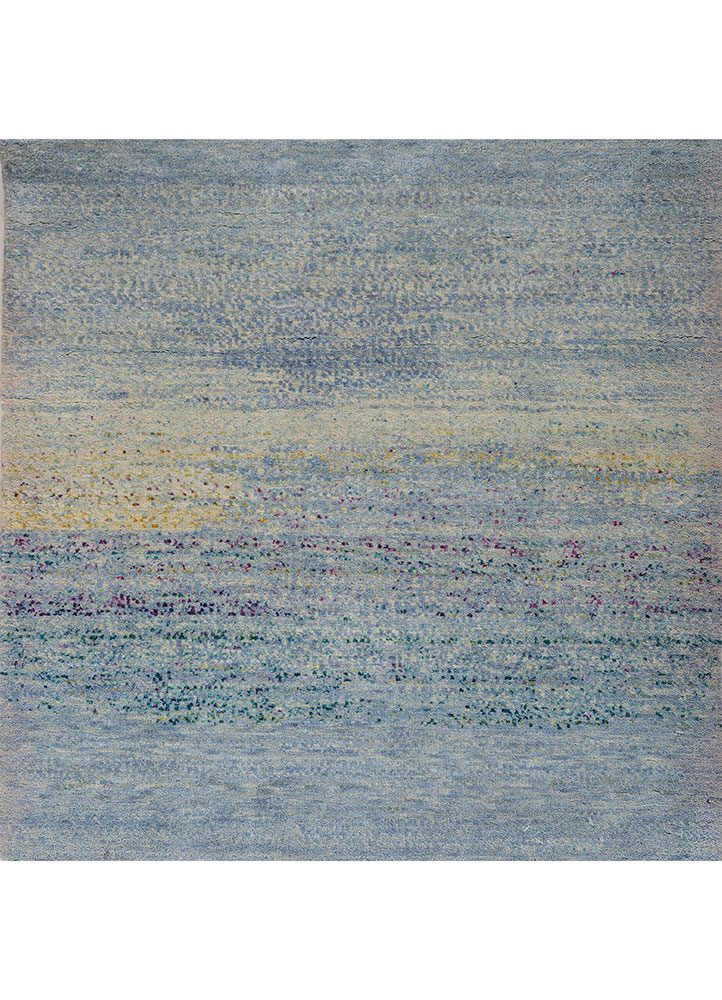 kavi x manchaha blue wool hand knotted Rug - HeadShot