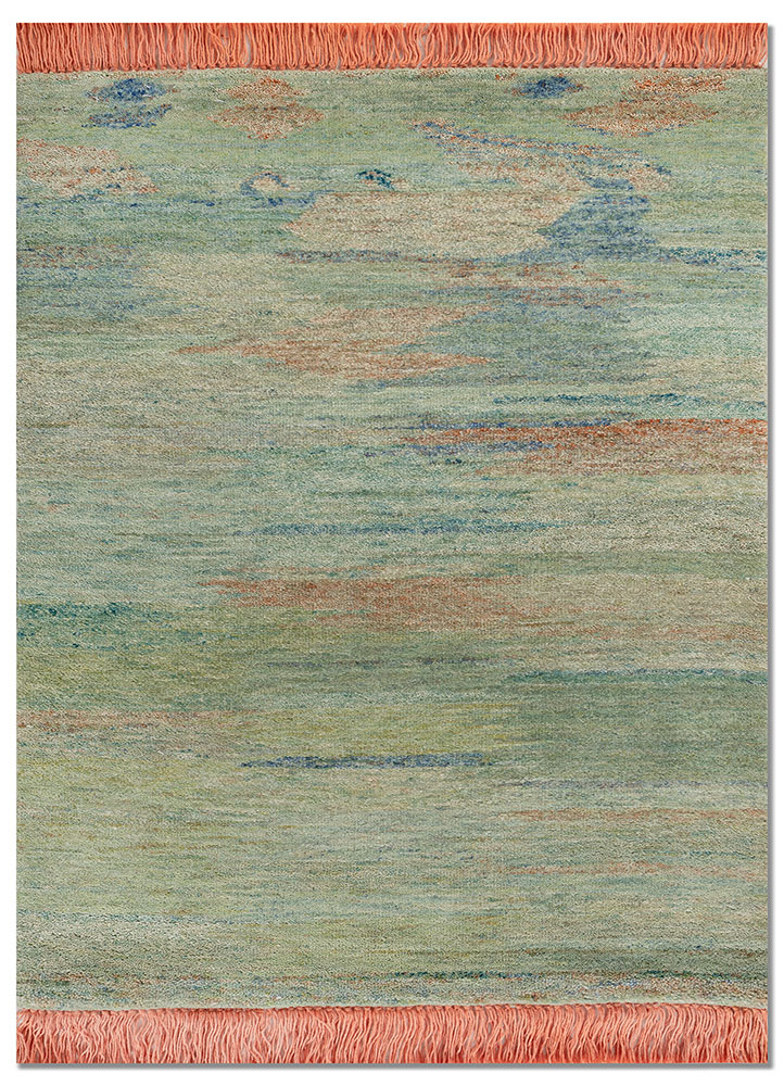 kavi x manchaha blue wool hand knotted Rug - HeadShot