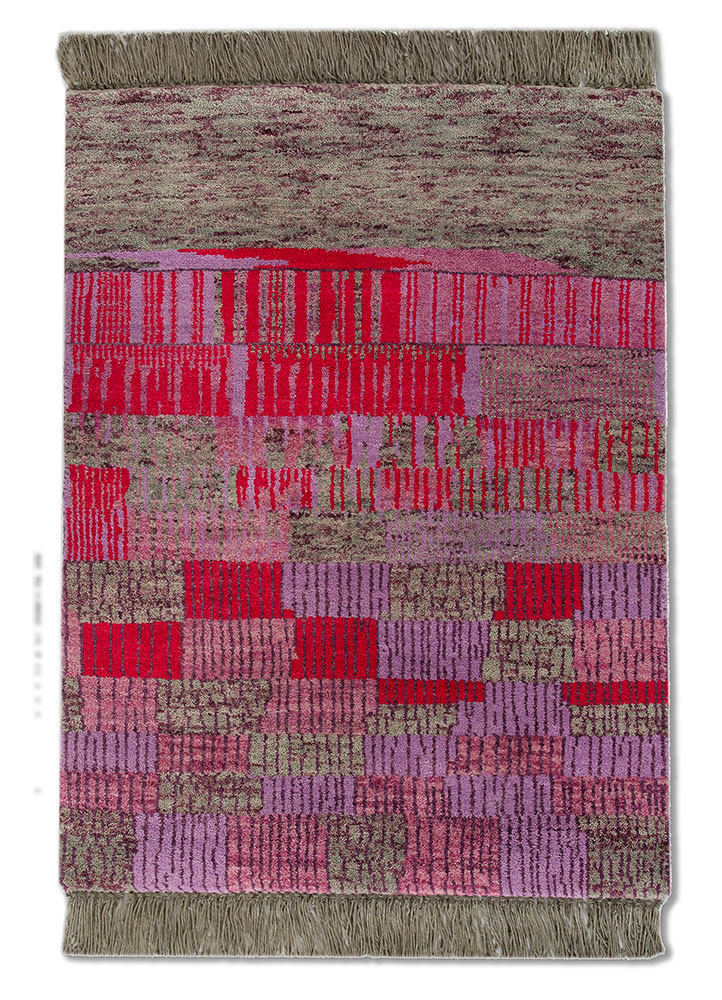 kavi x manchaha pink and purple wool hand knotted Rug - HeadShot