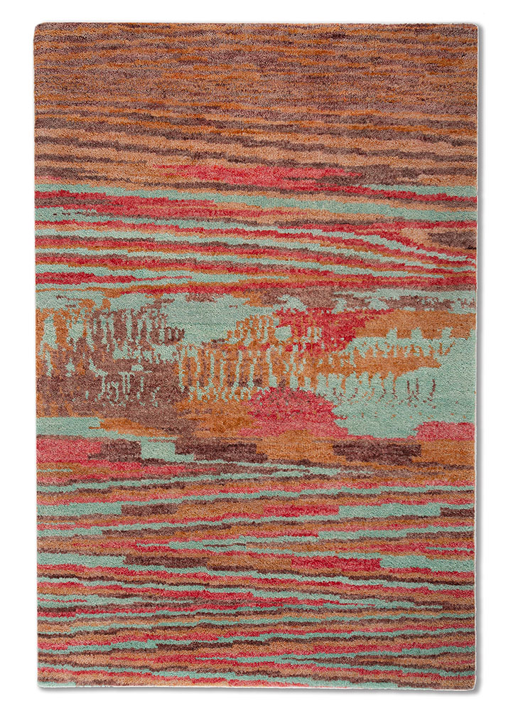 kavi x manchaha red and orange wool hand knotted Rug - HeadShot
