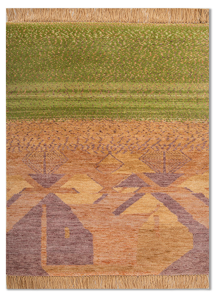 kavi x manchaha gold wool hand knotted Rug - HeadShot
