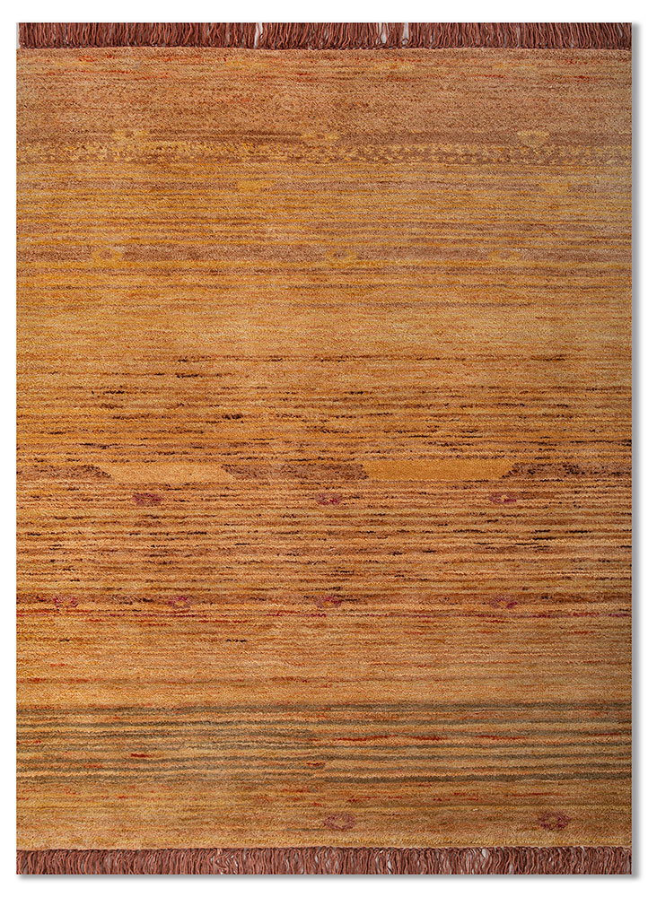 kavi x manchaha red and orange wool hand knotted Rug - HeadShot