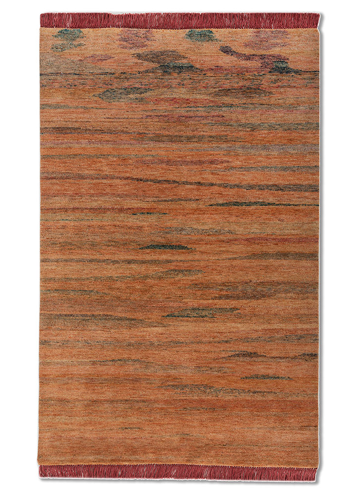 kavi x manchaha red and orange wool hand knotted Rug - HeadShot