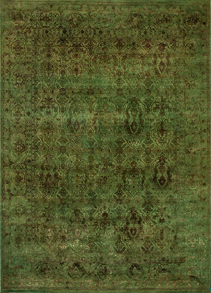lacuna green wool and silk hand knotted Rug - HeadShot