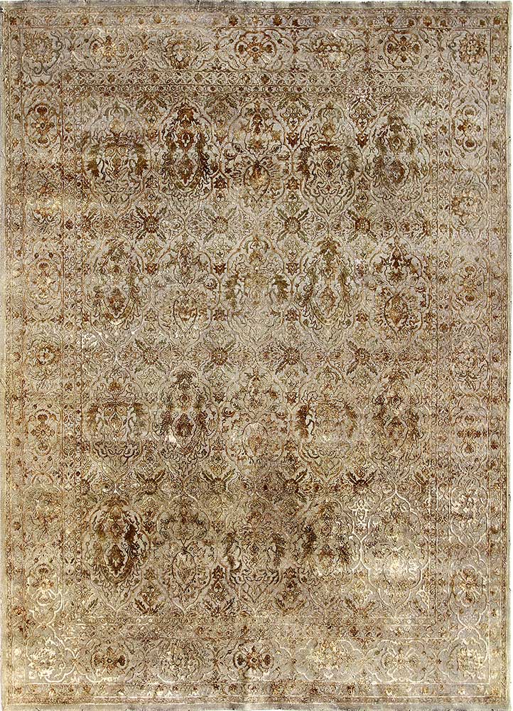 lacuna beige and brown wool and silk hand knotted Rug - HeadShot