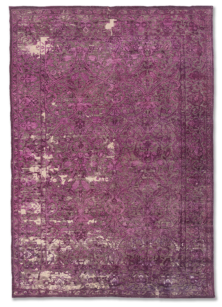 lacuna pink and purple wool and silk hand knotted Rug - HeadShot