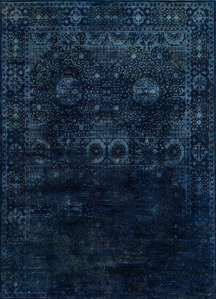 lacuna blue wool and silk hand knotted Rug - HeadShot