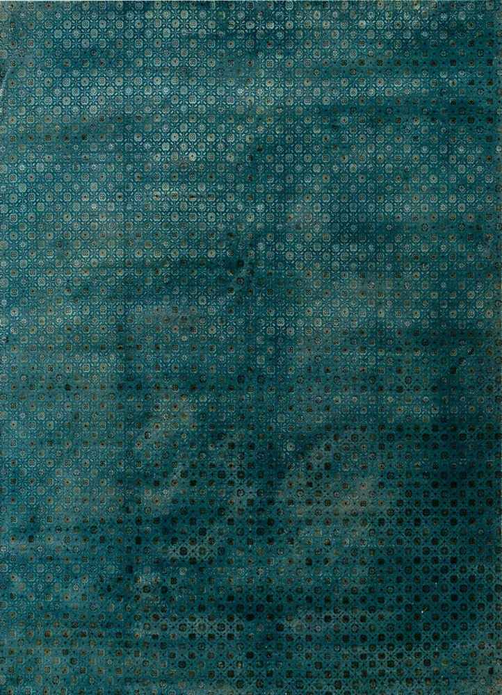 lacuna blue wool and silk hand knotted Rug - HeadShot